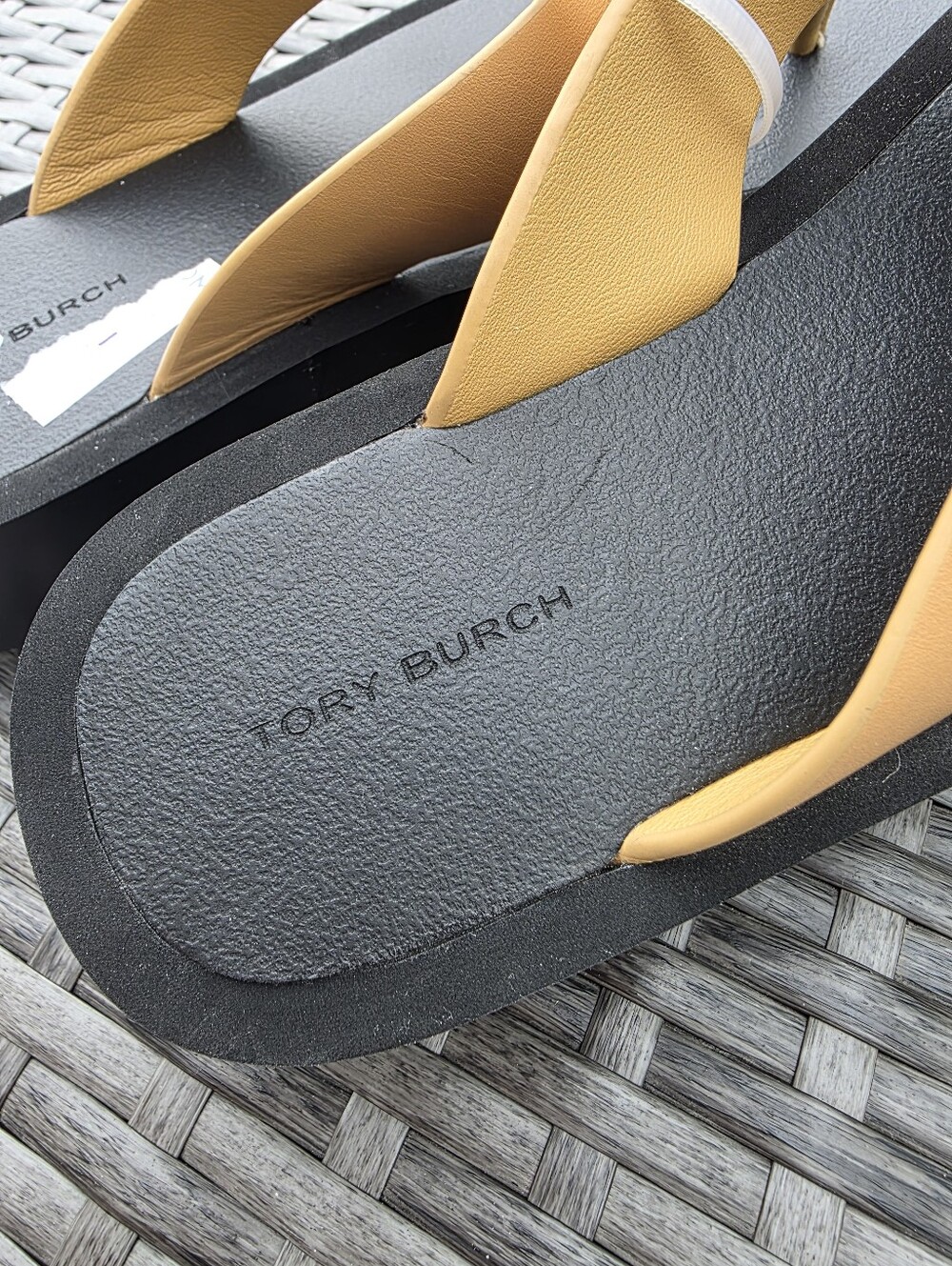 Tory Burch Leather Platform Flip Flops, Black with Brown With Logo, Sz 8 - Picture 5 of 6